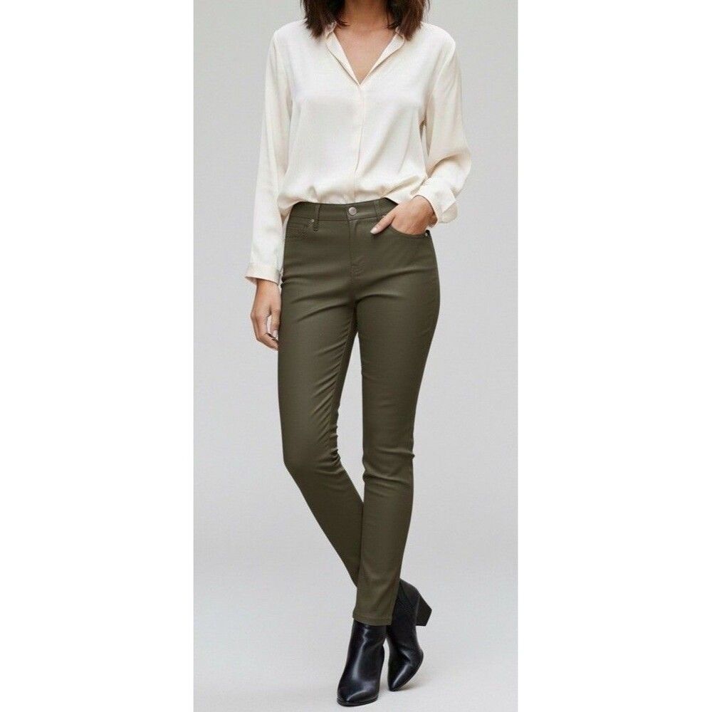 7 For All Mankind Faux Leather Skinny Ankle Pants Dark Green Matte Size 26/4
